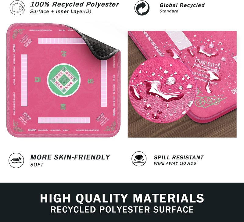 2F22E Mahjong Mat, Noise Reduction Non-Slip Mahjong Mat for Table, 32.4 * 32.4 Inch Mahjong Table Mat for Poker, Board Games Table Mat, Card Games, Tile Games, Dominoes (Pink) - Image 4